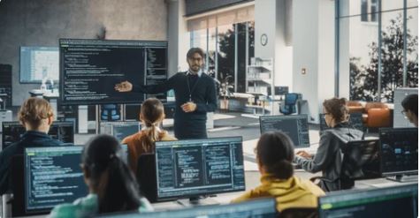Students behind computer